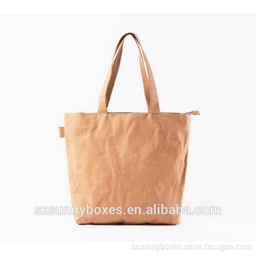 2016 New Recycle Washable Kraft Paper Tote Shopping Bag